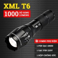 Đèn pin siêu sáng XML-T6 - Đèn chiếu xa -Đèn pin nhật bản XML- T6 Mới siêu sáng Tặng kèm Pin 18650 mA Bộ sạc và  Hộp Chôngs Sốc - BH 1 ĐỔI 1