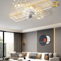 Đèn quạt ốp trần hình chữ nhật xoay 360 độ cho trần thấp từ 2.3m, Đèn quạt trần có điều khiển từ xa 3 chế độ sáng TDCL