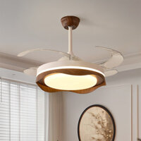 Đèn Quạt Vân Gỗ Óc Chó Cổ Điển, Đèn Quạt Treo Tích Hợp Phòng Ăn, Đèn Quạt Phòng Khách Vô Hình Phong Cách Kem Pháp