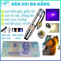 Đèn soi tiền giả, đá quý, giấy tờ, biển số xe, cua gạch, trứng với ánh sáng 3 màu, kèm bộ sạc USB