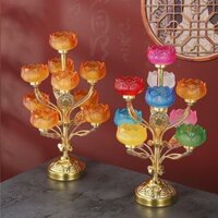 Đèn Sử Dụng Nến 7 , 9 Bông Hoa Sen Chân Nến Đèn Cầy  2 Màu Bằng Thủy Tinh ( Phật Giáo Tường Thuận )