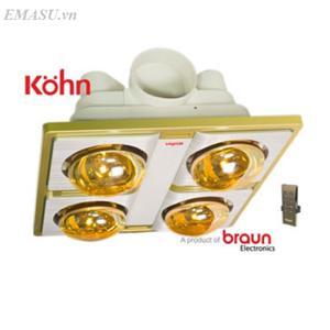 Đèn sưởi nhà tắm Braun Kohn KN04GR - âm trần, 4 bóng, có điều khiển