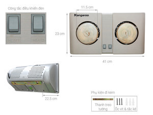 Đèn sưởi nhà tắm Kangaroo KG247 (KG-247) - 2 bóng