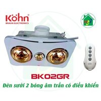Đèn Sưởi Nhà Tắm 2 Bóng Âm Trần Kohn BK02GR Điều Khiển Từ Xa