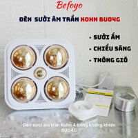 Đèn sưởi nhà tắm âm trần Kohn BU04G có quạt thông gió 4 bóng vàng và 1 bóng sáng trắng CHỐNG CHÓI, KHÔNG ĐỐT OXY Befoyo