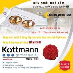 Đèn sưởi nhà tắm âm trần Kottmann K9-R -  2 bóng