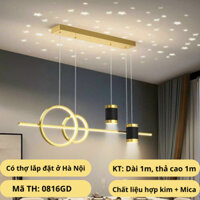 Đèn thả bàn ăn kích thước dài 1m, led 3 chế độ màu ánh sáng trắng vàng trung tính, chất liệu hợp kim và mica, trang trí.
