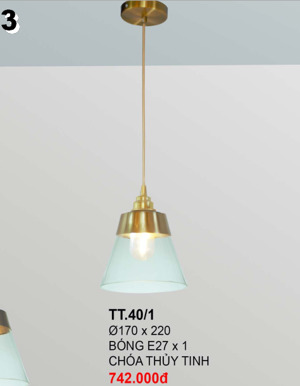 Đèn thả chao thủy tinh đuôi vàng TT.40