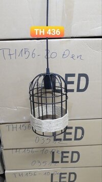 Đèn thả lồng chim quấn dây thừng thân đen, đui E27x1(chưa bóng)_TH436 Kích thước: 155x240mm