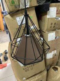 Đèn thả rọ sắt hình kim cương, chao nâu, thân đen, đui E27x1(chưa bóng)_TH007 Kích thước (mm): D250 x H240