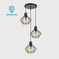 Đèn thả thuỷ tinh rọ sắt trang trí nội thất siêu sang trọng, độc đáo