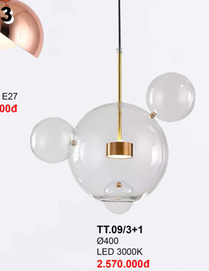 Đèn thả thủy tinh TT09/3+1