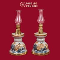 Đèn Thờ Chân Nến Sen Bọc Đồng Thếp Vàng Men Rạn Gốm Sứ Bát Tràng - Phúc Lộc Viên Minh
