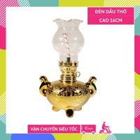 Đèn thờ cúng dầu lưu ly truyền thống bầu tròn kim sa vàng cao 16cm sáng rực rỡ - Có dây  bóng sẵn