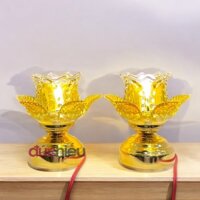 Đèn thờ cúng hoa sen để bàn thờ chất liệu thủy tinh cao 14cm - NT, đèn cúng Phật, Quan Âm - Đức Hiếu Shop