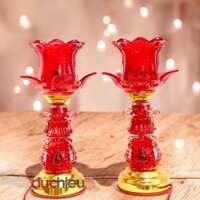 Đèn thờ cúng hoa sen thủy tinh loại to, cao 29cm CCGH, đèn bàn thờ cúng Phật, Quan Âm - Đức Hiếu Shop