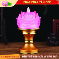Đèn thờ, đèn ban thờ LED đế hợp kim hoa sen thủy tinh tráng men cao cấp - Siêu tiết kiệm năng lượng