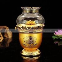 Đèn thờ. Đốt bằng dầu. Họa tiết rồng. Chất liệu hợp kim.