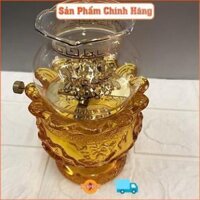 Đèn thờ. Đốt dầu, mẫu hoa sen nổi (tặng 1 chai dầu cát 1 lít )