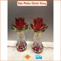 Đèn thờ. Hình HOA SEN. Chất liệu thủy tinh. Sử dụng bóng đèn LED siêu tiết kiệm điện. Cao 27 cm