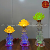 Đèn thờ hoa sen 1 bông chân thủy tinh đổi màu - cao 20/25/30cm ( Giá tính 1 đôi )