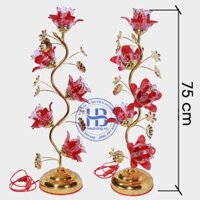 Đèn thờ hoa sen 5 bông đỏ thủy tinh bóng Led