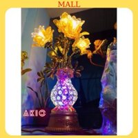 Đèn thờ hoa sen 5 bông thủy tinh pha lê cao cấp ( Giá 1 đôi ).