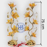 Đèn thờ hoa sen 5 bông vàng thủy tinh bóng Led