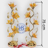 Đèn thờ hoa sen 5 bông vàng thủy tinh bóng Led