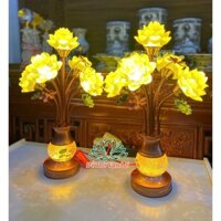Đèn Thờ Hoa Sen 7 Bông Thủy Tinh Lưu Ly cao cấp cao 48cm