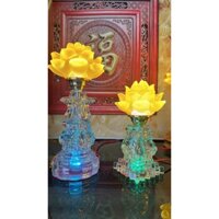 Đèn thờ hoa sen, bộ đèn thờ Lưu Ly hoa sen pha lê,Thân sáng đổi 7 màu . Hàng chuẩn, thiết kế đẹp