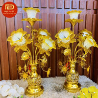 Đèn thờ hoa sen ĐẠI PHÁT, đèn thờ 5 bông chất liệu thủy tinh lưu ly, Đèn thờ Phật ánh sáng vàng