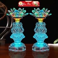 Đèn Thờ Hoa Sen Pha Lê Cao Cấp Led Nhiều Màu CHÂN THIỆN MỸ, Trang Trí Bàn Thờ Phật, Gia Tiên HSPL-25