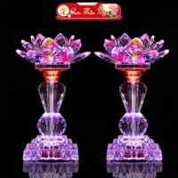 Đèn Thờ Hoa Sen Pha Lê Cao Cấp CHÂN THIỆN MỸ, Trang Trí Bàn Thờ Phong Thủy, Đèn Để Bàn Thờ HSPL-16