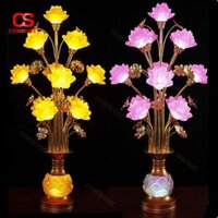 Đèn Thờ Hoa Sen Thủy Tinh Vàng Bóng Số Lẻ, Tôn Nghiêm Bàn Thờ Gia Tiên, Không Gian Thờ Phật