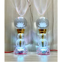 Đèn thờ pha lê quả cầu pha lê khắc hoa sen - đèn pha Lê bàn thờ Phật Giáo quả cầu