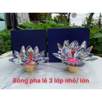 Đèn thờ phật, đèn thờ hoa sen để lư đồng, bông pha lê hoa sen đổi màu