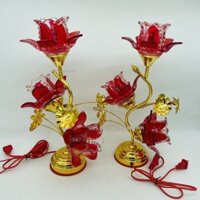 Đèn thờ thủy tinh hoa sen 3 bông màu đỏ