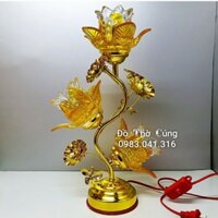 Đèn Thờ thủy tinh hoa sen 3 bông màu vàng