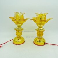 Đèn Thờ thủy tinh hoa sen cao 20 cm bóng led siêu tiết kiệm điện (1 Đôi)