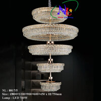 Đèn thông tầng pha lê - Đèn thả chùm cao cấp - Đèn trang trí tân cổ điển 8817/5 lắp Biệt thự, nhà hàng tiệc cưới