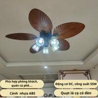 Đèn Thương gia, Quạt trần lá cọ không đèn và có đèn, quạt cánh nhựa, trang trí phòng khách,  sải cánh 132cm