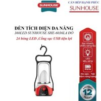Đèn tích điện đa năng SUNHOUSE SHE - 6036LA - Màu đỏ, Cổng sạc USB tiện lợi, Mạch điện tiên tiến, tiết kiệm năng lượng