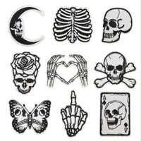 Đen Trắng Series Đầu Lâu Hợp Thời Trang Mát Huy Hiệu Phổ Biến Thêu Vải Miếng Dán Thêu Quần Áo Túi Chăn Trang Trí Sửa Chữa ủi diy