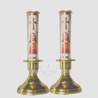 Đèn trang trí bàn thờ, đèn Công Giáo hình chúa Giêsu sử dụng nguồn điện 220V, chất liệu nhôm và thuỷ tinh, cao 19cm