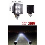 Đèn trợ sáng Vuông 4 Led 20W siêu sáng Gương cầu