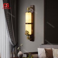 Đèn Tường Đế Gỗ Chao Ngọc Bích Chạm Khắc Hình Phong Cảnh Phong Cách Trung Cổ Decor Nội Thất