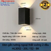 ĐÈN TƯỜNG NGOẠI THẤT VUÔNG 2 ĐẦU - SIZE L - LED COB CRI 80 - CHỐNG NƯỚC IP65 - MODEL : HL3012 - 20L / 52BK