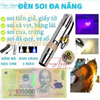 Đèn UV Soi Tiền, Đèn Pin Soi Đá , Soi Giấy Tờ, Đèn Soi Cua,Đèn Soi Trứng, 3 Màu Sáng Kèm Bộ Sạc
