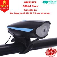 Đèn xe đạp thể thao siêu sáng có còi pin sạc usb led T6 chống nước - Đèn còi xe đạp có 3 chế độ sáng còi to - Chính hãng Amalife - LED Xanh